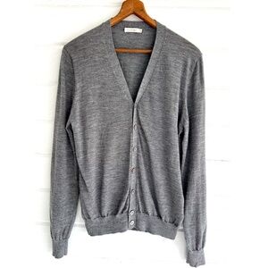 SUITSUPPLY Medium Gray 100% Merino V-Neck Button Cardigan - M